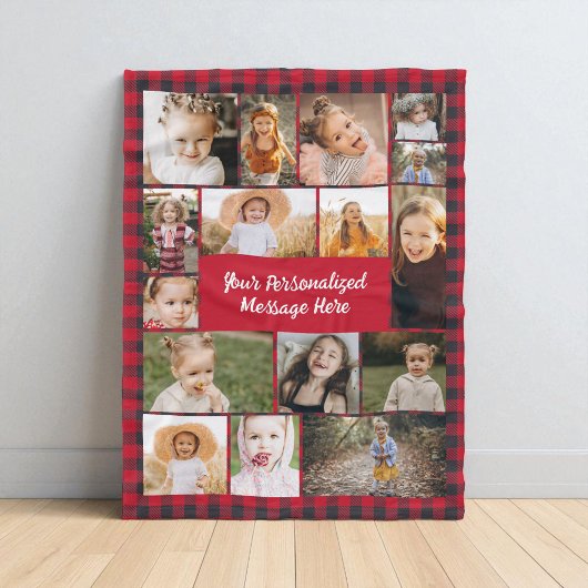 Couverture Polaire Buffalo Red Black Plaid 16 Photo Collage 