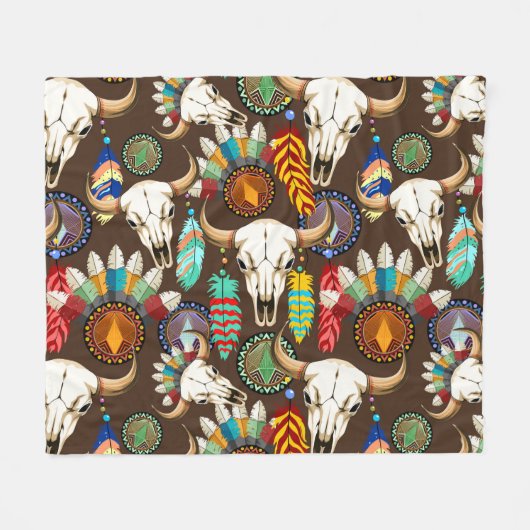 Couverture Polaire Buffalo Skull Native American Emblem (Devant (Horizontal))