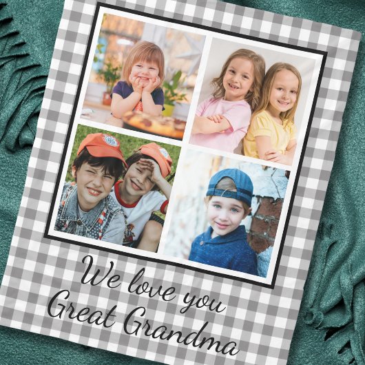 Couverture Polaire Buffle Grandma Grandme Plaid 4 Photo Collage