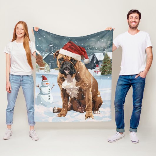 Couverture Polaire Bull Mastiff Chien hiver Merveilles pays Noël Joie (En situation)