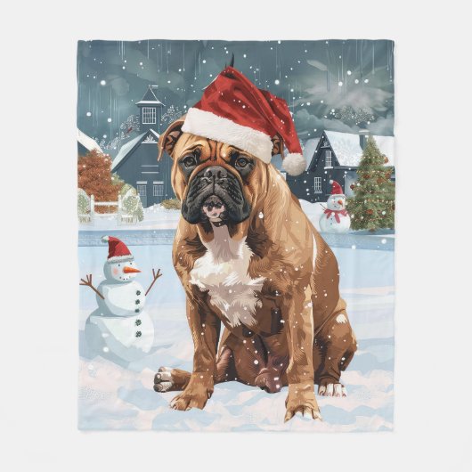 Couverture Polaire Bull Mastiff Chien hiver Merveilles pays Noël Joie (Devant)