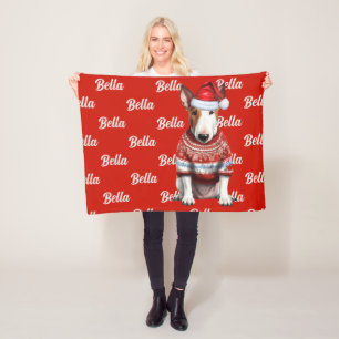 Couverture Polaire Bull Terrier Chien avec nom Motif Noël