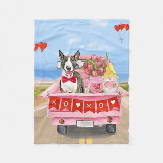 Couverture Polaire Bull Terrier Chien Saint-Valentin Coeurs de camion (Devant)
