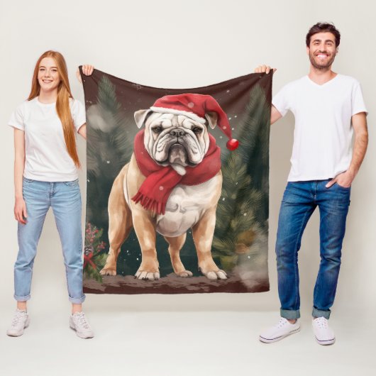 Couverture Polaire Bulldog à Noël de neige (En situation)