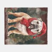 Couverture Polaire Bulldog à Noël de neige (Devant (Horizontal))