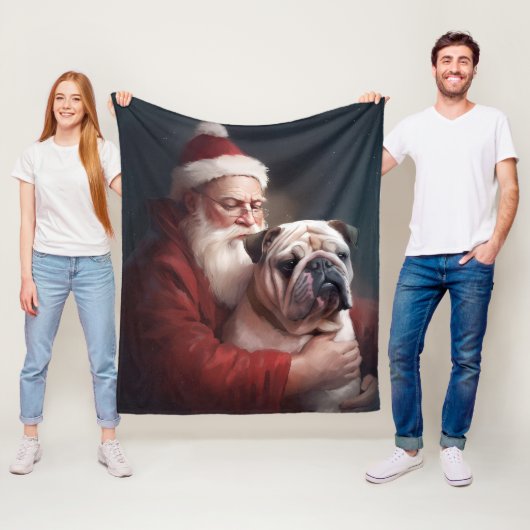 Couverture Polaire Bulldog avec Noël Festif du Père Noël (En situation)