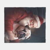 Couverture Polaire Bulldog avec Noël Festif du Père Noël (Devant (Horizontal))