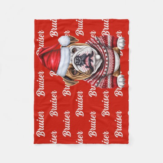 Couverture Polaire Bulldog avec nom Motif Noël (Devant)