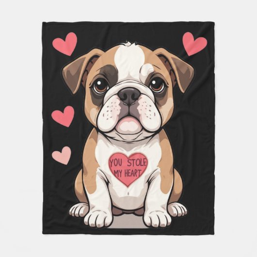 Couverture Polaire Bulldog Chiot avec un message de coeur (Devant)