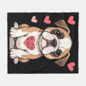 Couverture Polaire Bulldog Chiot avec un message de coeur (Devant (Horizontal))
