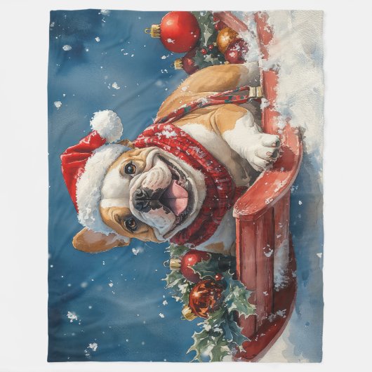 Couverture Polaire Bulldog dans Sledge Let it Neige Noël (Devant)