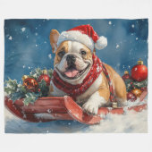 Couverture Polaire Bulldog dans Sledge Let it Neige Noël (Devant (Horizontal))
