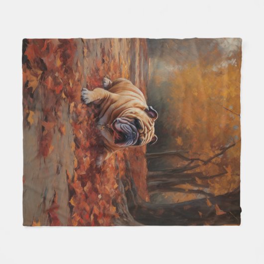 Couverture Polaire Bulldog en automne Feuilles automne Inspire (Devant (Horizontal))