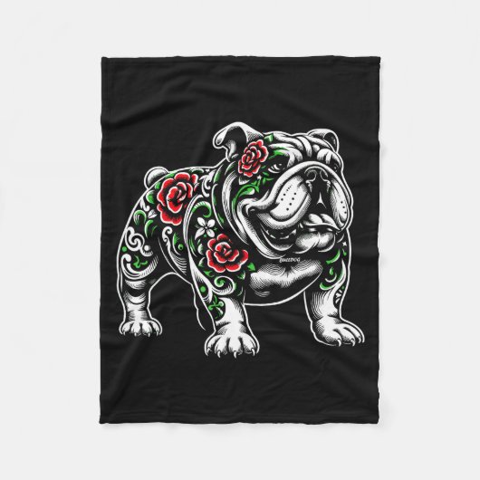 Couverture Polaire Bulldog Floral Red Rose Mens Womens  (Devant)