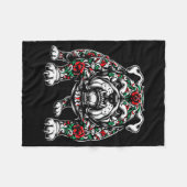 Couverture Polaire Bulldog Floral Red Rose Mens Womens  (Devant (Horizontal))