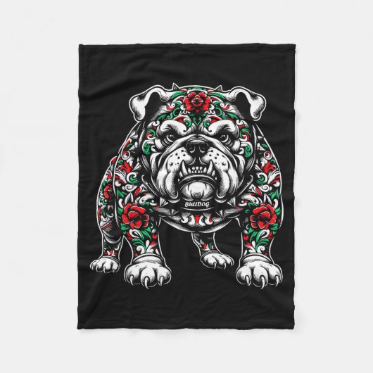 Couverture Polaire Bulldog Floral Red Rose Mens Womens  (Devant)