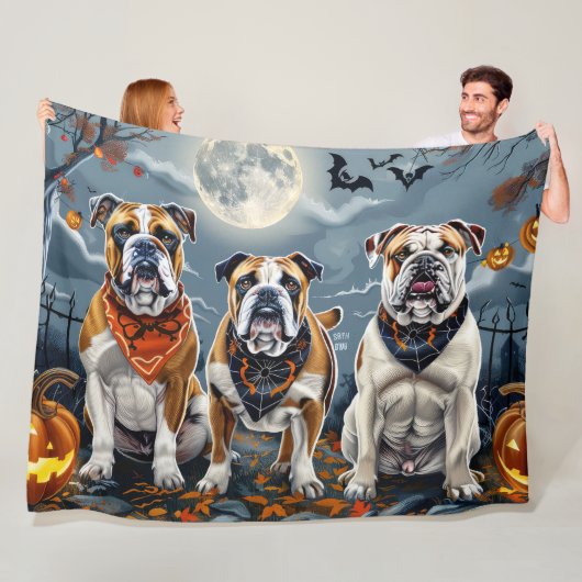 Couverture Polaire Bulldog Halloween Éffrayant (En situation)