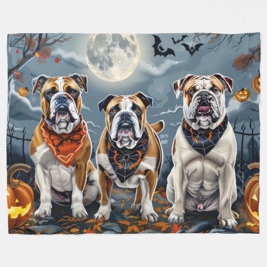 Couverture Polaire Bulldog Halloween Éffrayant (Devant (Horizontal))