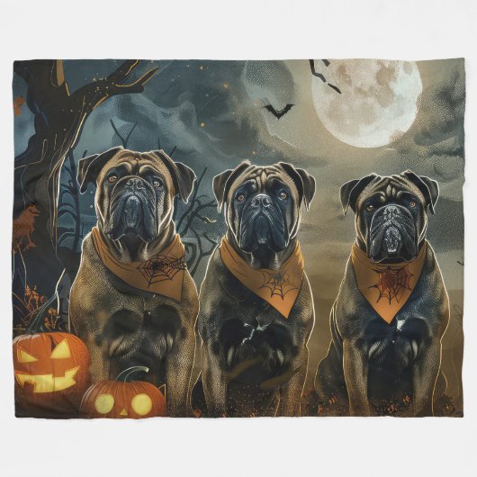 Couverture Polaire Bullmastiff Halloween Éffrayant (Devant (Horizontal))