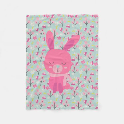 Couverture Polaire Bunnies et fleurs roses (Devant)