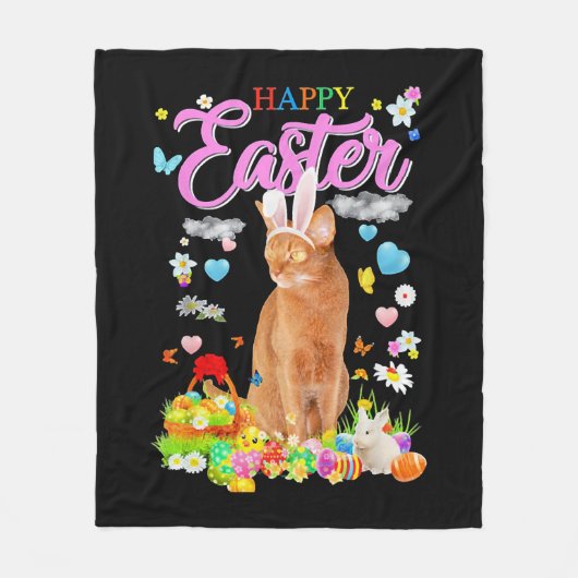 Couverture Polaire Bunny Abyssinian Chat Happy Pâques (Devant)
