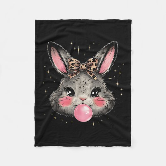 Couverture Polaire Bunny Rabbit Face Leopard Coquette Bow Pâques Jour (Devant)