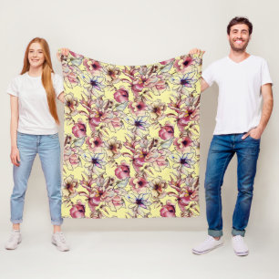 Couverture Polaire Burgundy Bleu rose Floral Garland Aquarelle