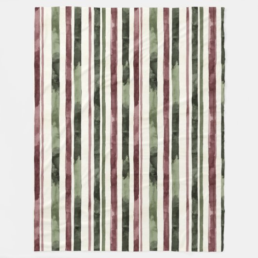 Couverture Polaire Burgundy Red Green Cream Stripes Christmas (Devant)