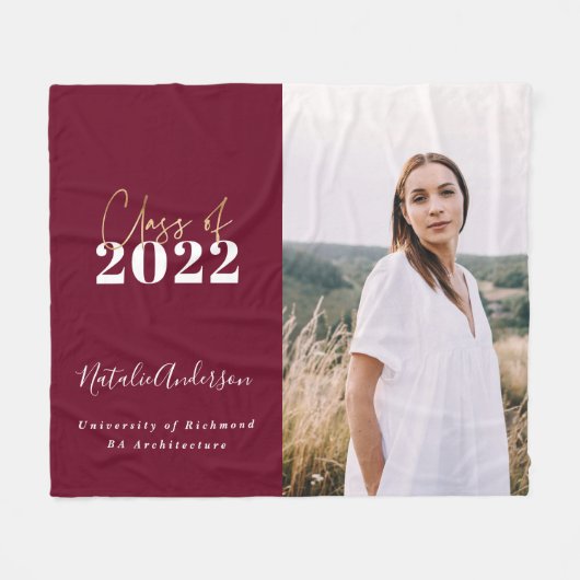 Couverture Polaire burgundy script grad multi photo classe de 2022 (Devant (Horizontal))