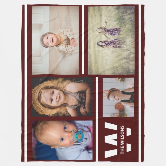 Couverture Polaire Burgundy Stripes Multiples Photos Personnalisées M (Devant)