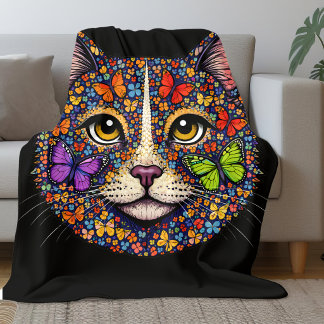 Couverture Polaire Butterfly Bloom Color Cat Portrait Cats Mom Black