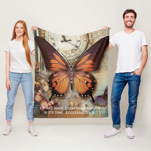 Couverture Polaire Butterfly Clock Fleece Blanket Ecclesiastes 3:11 (En situation)