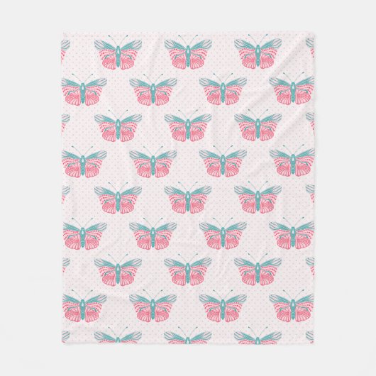 Couverture Polaire Butterfly Dreams Turquoise Rose girly (Devant)