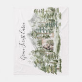 Couverture Polaire Cabine d'aquarelle dans la forêt de pins verts (Devant)