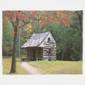 Couverture Polaire Cabine de forêt d'automne aquarelle peinture d'art (Devant (Horizontal))