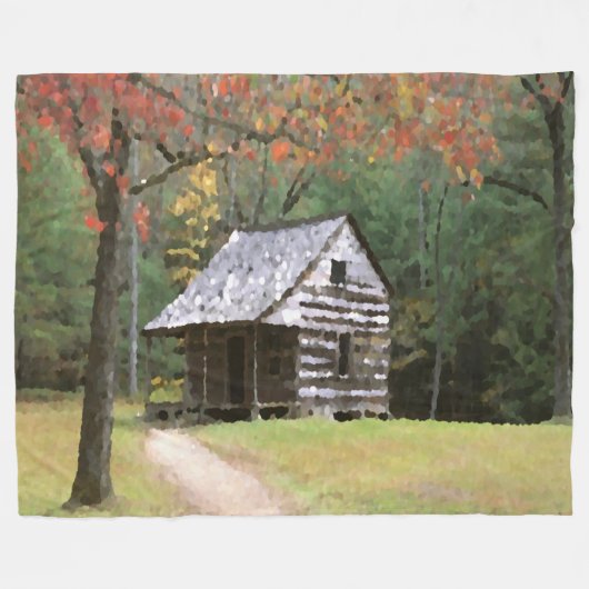 Couverture Polaire Cabine de forêt d'automne aquarelle peinture d'art (Devant (Horizontal))