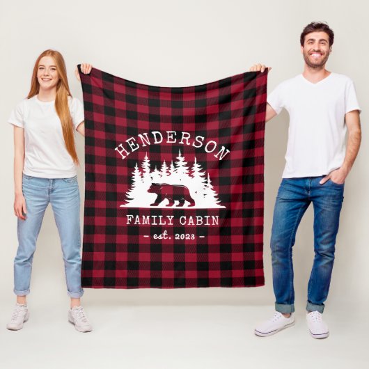 Couverture Polaire Cabine Famille Ours Pine Rouge Plaid (En situation)