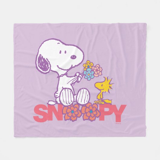 Couverture Polaire cacahuètes | Snoopy & Woodstock Flowers (Devant (Horizontal))