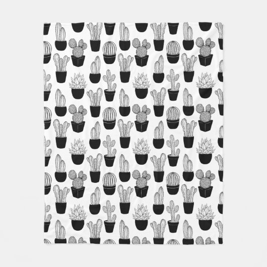 Couverture Polaire Cacti Black Line Art Grand Motif (Devant)