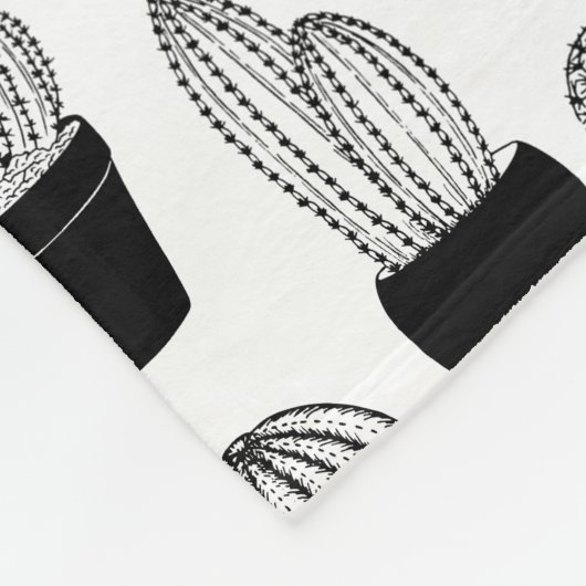 Couverture Polaire Cacti Black Line Art Grand Motif (Coin)