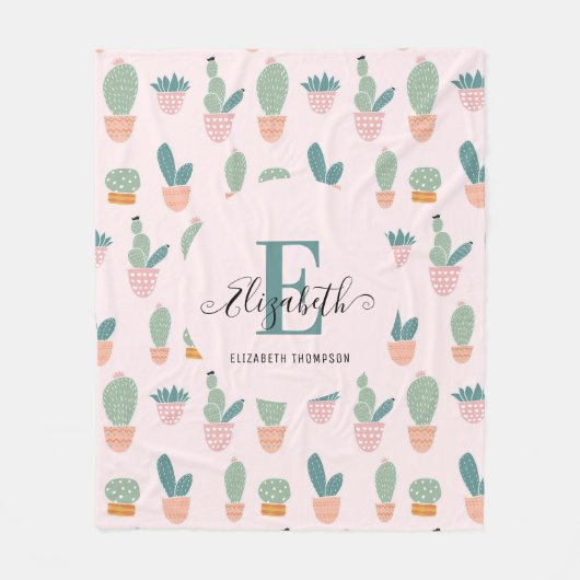 Couverture Polaire Cactus Cactus Cactus Succulent Rose Vert Monogramm (Devant)