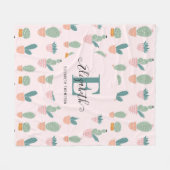 Couverture Polaire Cactus Cactus Cactus Succulent Rose Vert Monogramm (Devant (Horizontal))