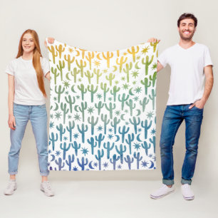 Couverture Polaire Cactus du Saguaro Aquarelle Vert Bleu Or