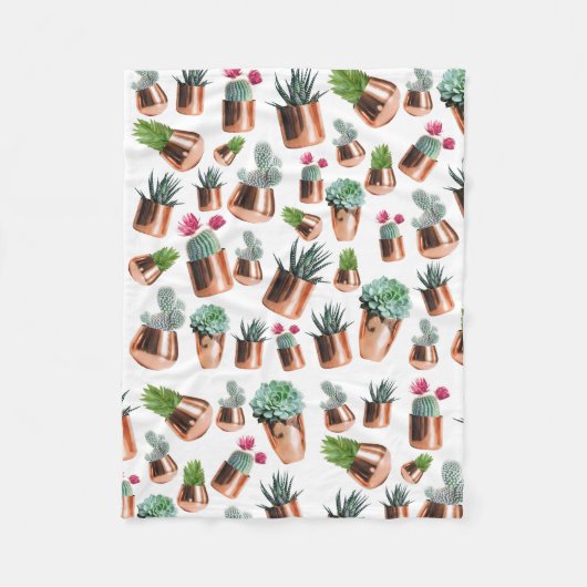 Couverture Polaire Cactus et succulents dans des pots d'or Roses (Devant)
