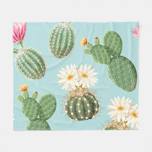Couverture Polaire Cactus, fleurs roses : décor clair (Devant (Horizontal))