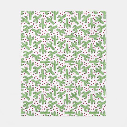 Couverture Polaire Cactus illustré et motif de fleurs rose (Devant)