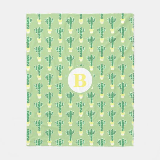Couverture Polaire Cactus Jaune Poted Cactus mignons | Monogramme (Devant)
