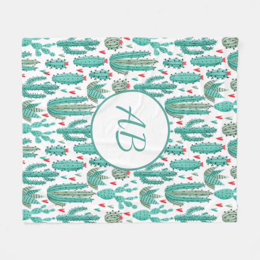 Couverture Polaire Cactus vert blanc motif lunique (Devant (Horizontal))