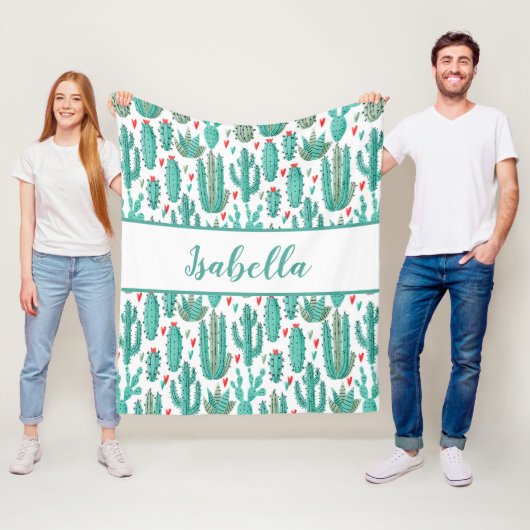 Couverture Polaire Cactus vert blanc motif monogramme (En situation)