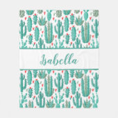 Couverture Polaire Cactus vert blanc motif monogramme (Devant)